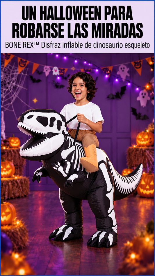 BONE REX™ | Disfraz Inflable Dinosaurio Esqueleto para Niños