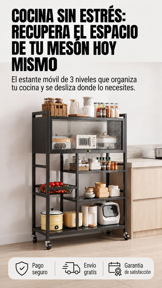 ORDENMAX™ | Estante organizador de cocina con ruedas.